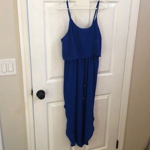 Blue spaghetti-strap midi-length dress